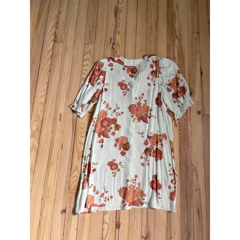 Wilfred Poppins Dress Floral Print Puff Sleeve Peter Pan Collar Button Up Size S